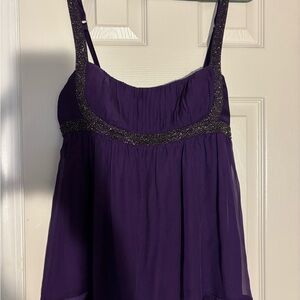 Bebe Purple Camisole with Black Embellished Neckline